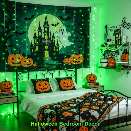 300 LED Green Curtain Lights for Halloween Decor (9.8 Foot)