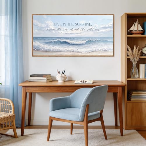 3D Textured Blue Coastal Quotes Framed Canvas Wall Art 40x20 Inch