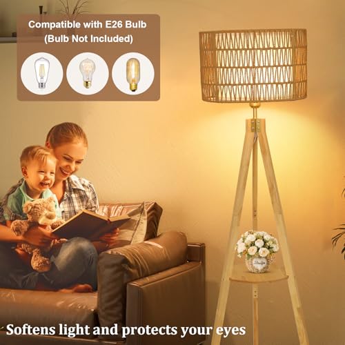 Oak Wood Tripod Floor Lamps for Living Room