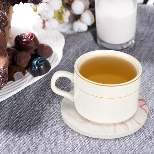 Cute Pink Marble Coasters for Desk Coffee Bar Table Kitchen Decor Set of 6 (6 Count)