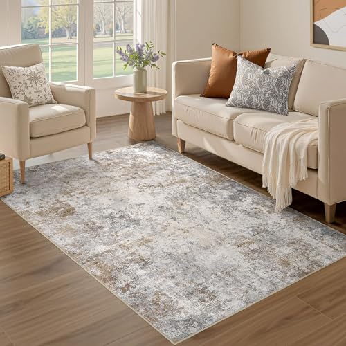 3x5 Entryway Area Rug Washable Neutral Brown Grey Small Carpet