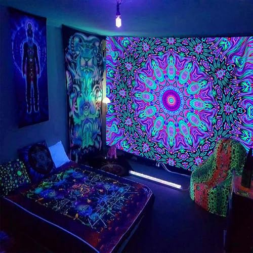 Blacklight Mandala Tapestry for Bedroom