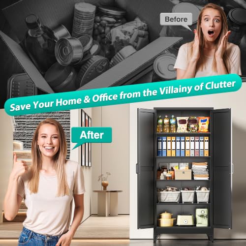 Pantry Storage Cabinets with 2 Doors and 5 Shelves