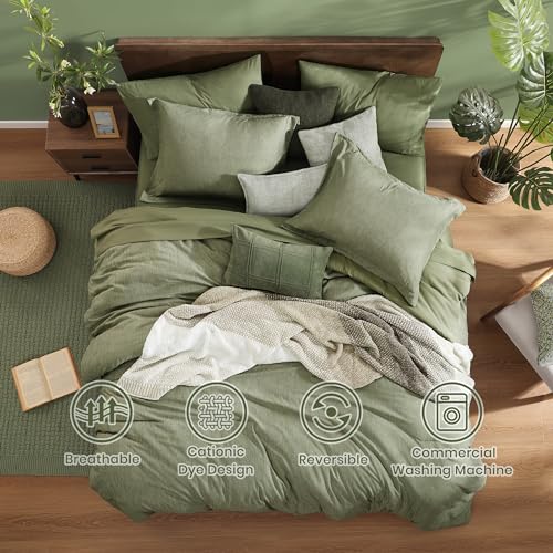 Queen Comforter Set Sage Green 7 Pieces Cationic Dyeing Bed in a Bag