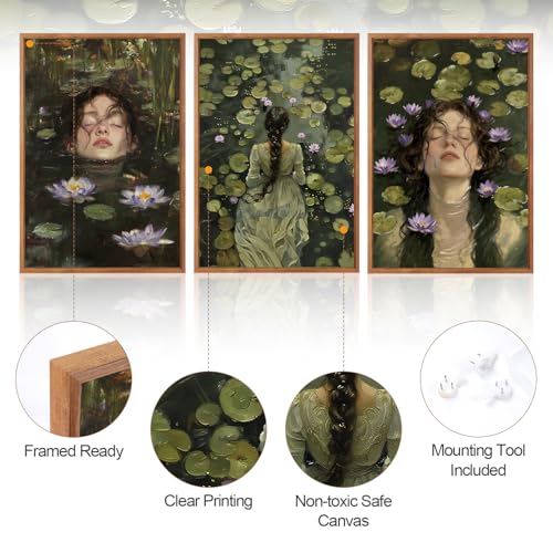 3 Pcs The Fate of Ophelia Framed Canvas Wall Art 16x24 Inch