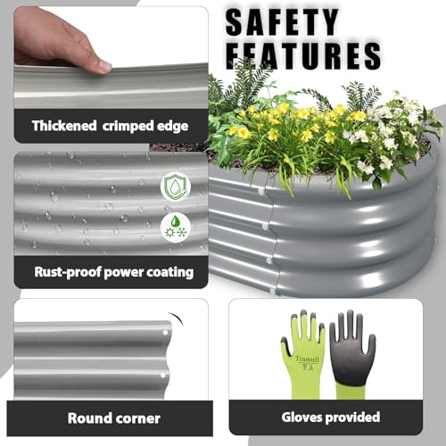 6 Pack 4x2x1ft Galvanized Raised Garden Bed Kit Oval Metal Ground Planter Box Outdoor Bottomless Planter Raised Beds for Vegetables Flowers Herbs Fruits