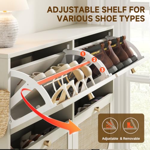 Freestanding Ultra Slim Arched Rattan Accent Shoe Storage Cabinet for Entryway