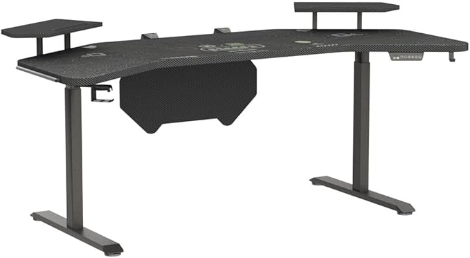 JWX Dual Motor Standing Gaming Desk with Aluminum Alloy Led Lights, 72'' Wing Shaped Large Gaming Studio Music Desk with Slot Design Shelves, for Streamer, Social Media Influencer & Music Recording