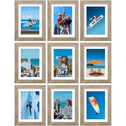 5x7 Picture Frames Set of 9 for Wall Mount & Tabletop (9 Count)
