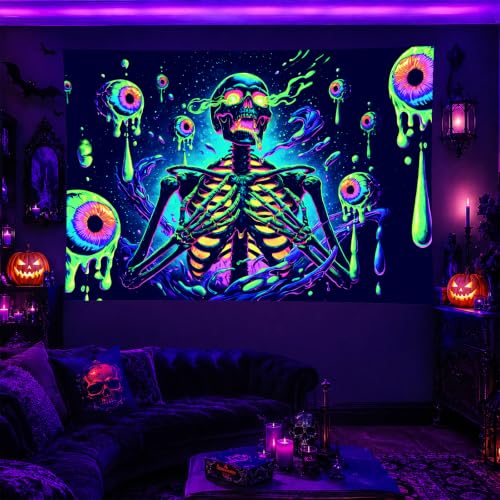 Skull Tapestry Blacklight Tapestry 78x59 Inch UV Wall Hanging