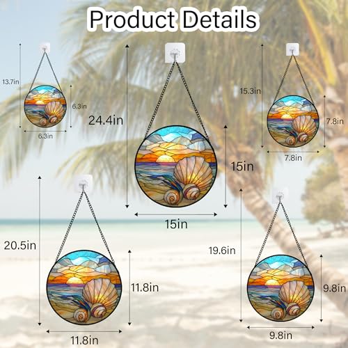 Ocean Stained Glass Window Hanging Suncatcher Beach Gifts for Women 7.8"