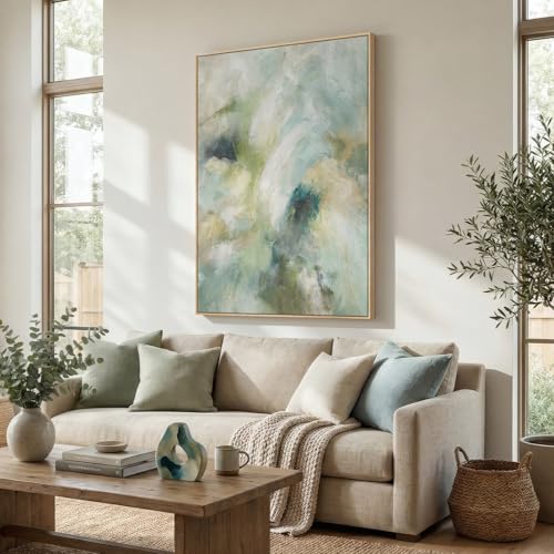 Extra Large Framed Teal Sage Green Abstract Wall Art
