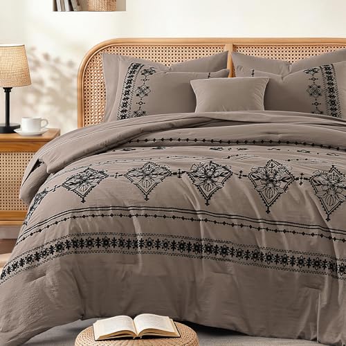 Full Size Comforter Set Embroidery Floral 7 Pieces Bed in a Bag