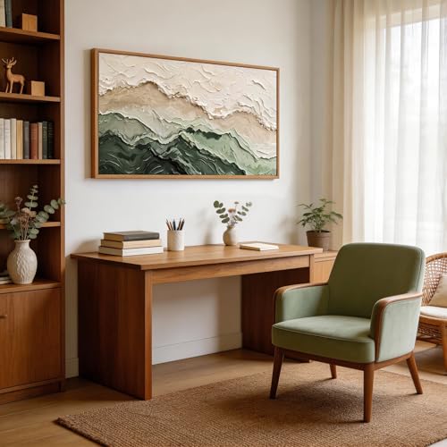3D Textured Green Abstrcat Ocean Framed Canvas Wall Art 40x20 Inch