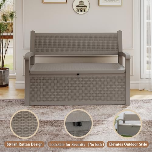 80 Gallon Outdoor Storage Bench Lockable Deck Box Outdoor Storage Box Waterproof for Patio