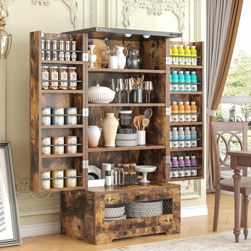 47" Farmhouse Pantry Cabinet with Barn Door & Large Drawer
