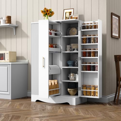 47“ White Kitchen Pantry Cabinet with 3 Doors