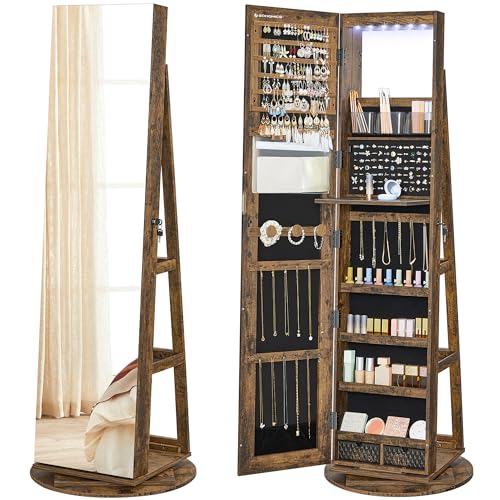 6 LEDs Mirror Jewelry Cabinet Organizer