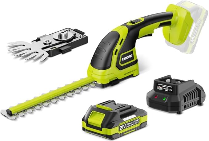 EWORK Hedge Trimmer Cordless 21V Electric Hedge Trimmers Cordless with Battery and Charger, Handheld Power Bush/Shrub Trimmer, Lightweight Battery Powered Hedge Cutter, Grass Shears,Hedge Clippers