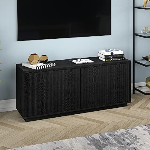 Fluted TV Stand for TVs up to 65" with 2 Concealed Ribbed Storage Cabinets and Adjustable Shelves for Living Room