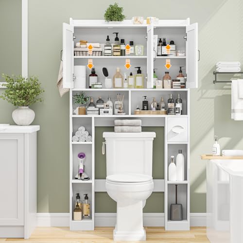 Farmhouse Over The Toilet Storage Cabinet with 3 Barn Doors