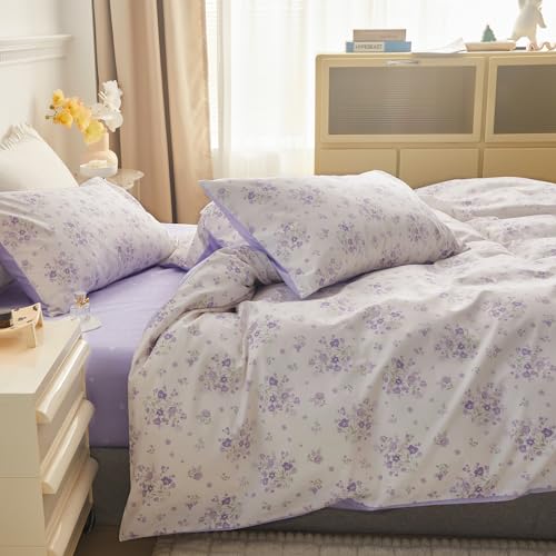 Purple Floral Comforter Set Twin XL Fluffy Soft Microfiber Girls Garden Floral Bedding Comforter Botanical Flowers Comforter with 2 Pillowcases Vintage Aesthetic Bedding Twin XL Comforter Set