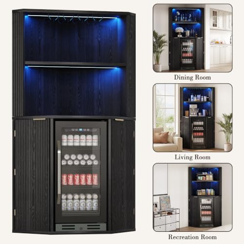 71" Corner Bar Cabinet with Mini Fridge Space