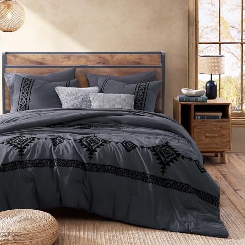 Embroidery Full Size Comforter Set 7 Pieces Crown Blue Bed in a Bag