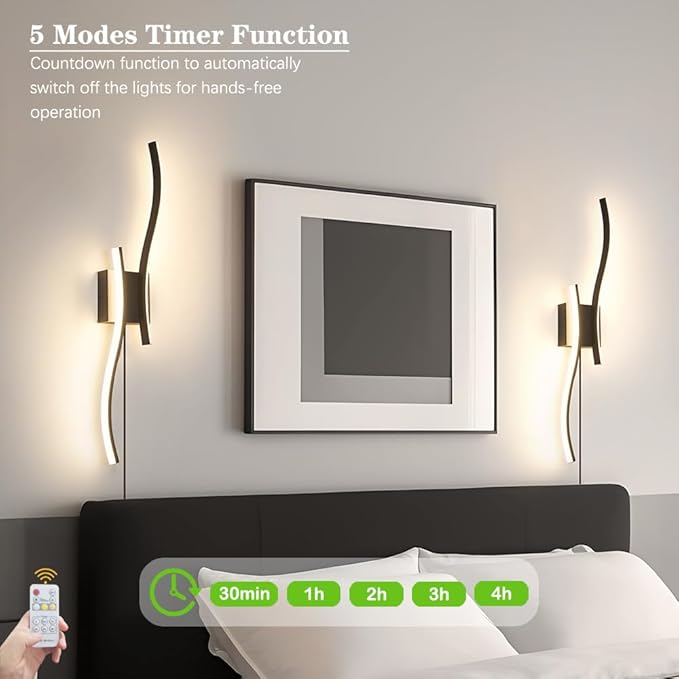 Modern Plug in Wall Sconce Set of 2, 3CCT Adjustable & Memory Function
