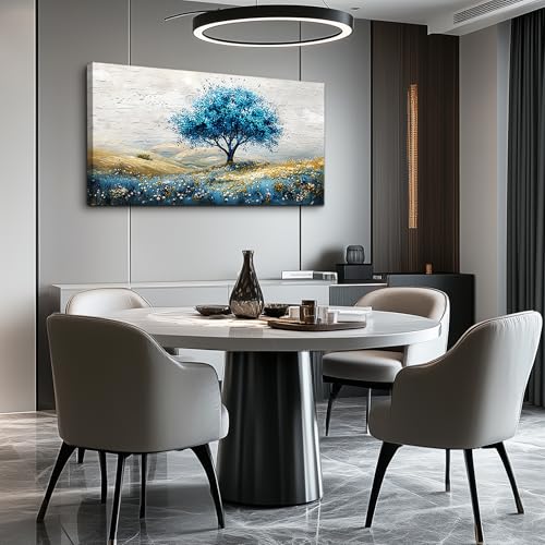 Large Canvas Wall Art For Living Room Wall Decoration For Bedroom Blue Tree Landscape Painting Office Farmhouse Printing Wall Pictures Artwork Restaurant Home Decor Ready To Hang 20x40 In