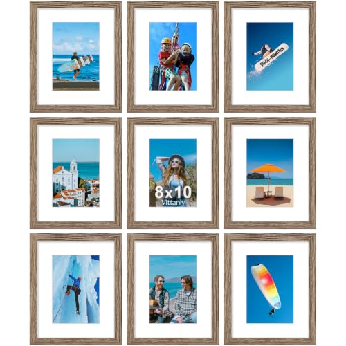8x10 Picture Frames Set of 9 for Wall Mount or Tabletop (9 Count)