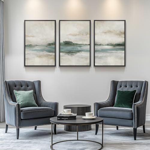 Framed Blue Green Abstract Landscape Wall Art (3 Count)