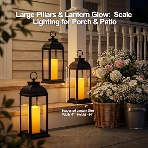 12"x5" Large Waterproof Outdoor Flameless Candles with Remote Timer (2 Count)