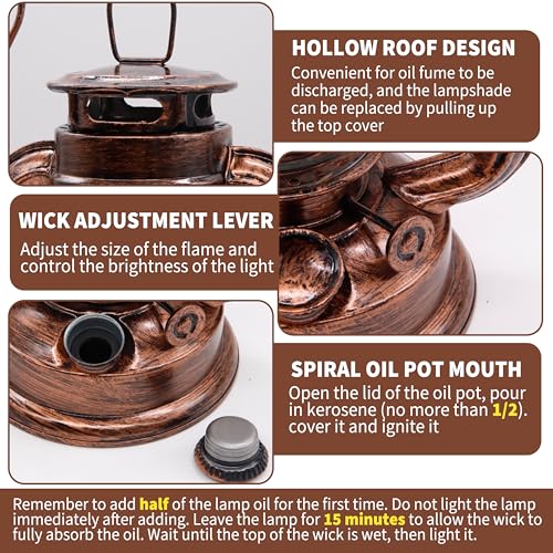 2 Pack Vintage Oil Lamp Hurricane Lantern Kerosene Lantern for Indoor Outdoors Decorative Hanging Metal Oil Lanterns with Wick for Hiking Emergency Camping Party Decoration (2 Count)