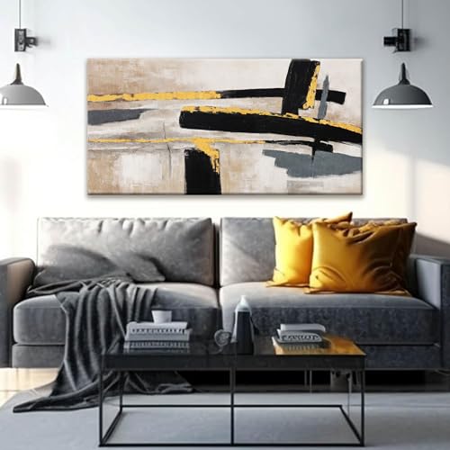Abstract Wall Art Canvas Wall Art Decor Black And Gold Wall Art Paintings Abstract Wall Decor Artwork For Living Room Bedroom Bathroom Office Home Wall Decor Can Be Hung Directly 24" X 48"