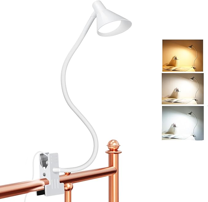 Desk Lamp Clip on Light USB Reading Light 3 Color Modes 10 Dimmable Brightness