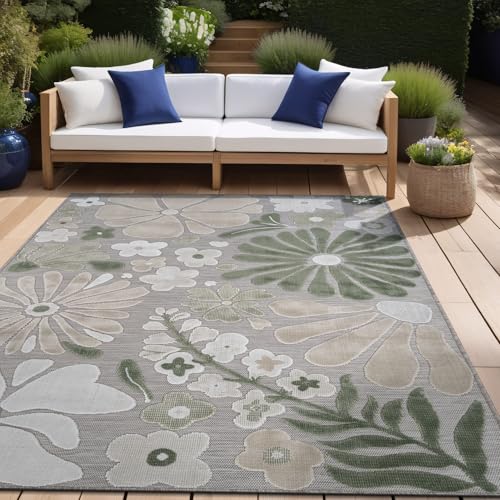Outdoor Rug 10x14 Large Modern Floral Tropical Area Rugs for Outdoor and Indoor Patio Easy to Clean Non Shedding Living Room Porch Garden Washable Outside Carpet