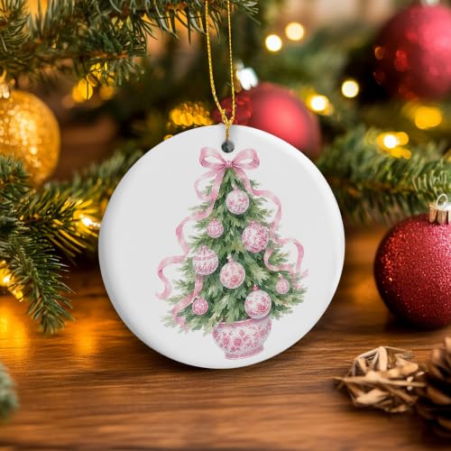 Pink Coquette Chinoiserie Christmas Tree Ceramic Ornament Gifts
