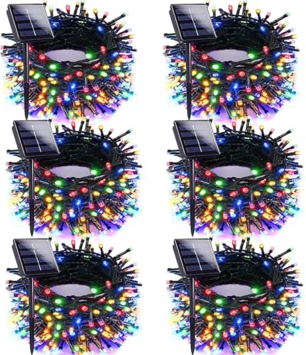 Solar Christmas Lights Outdoor 6 Pack 198FT 600LED String Lights Multicolor (6 Count)