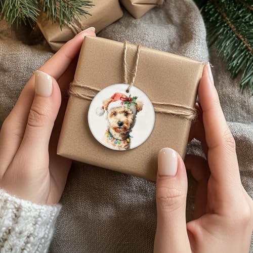 Santa Apricot Poodle Christmas Ceramic Ornament