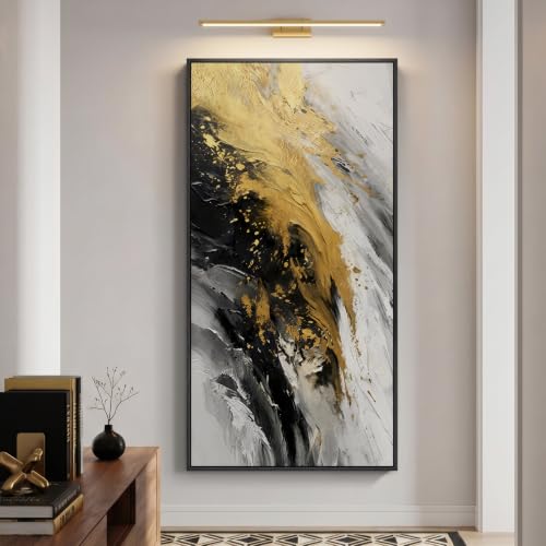 Large Framed Black White and Gold Abstract Wall Art