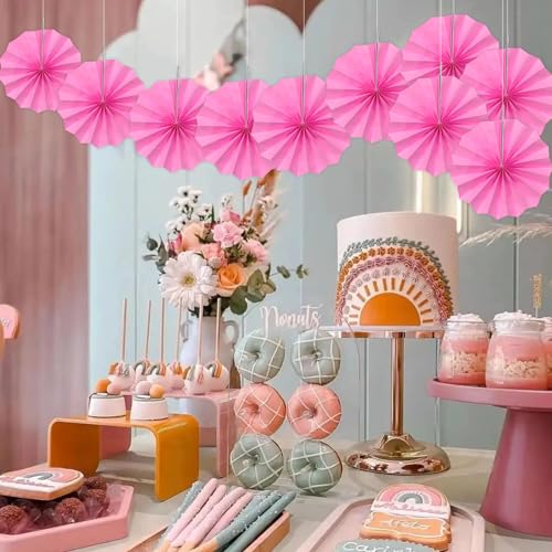 Hot Pink Party Decorations Hot Pink Hanging Paper Round Fans 8inch DIY
