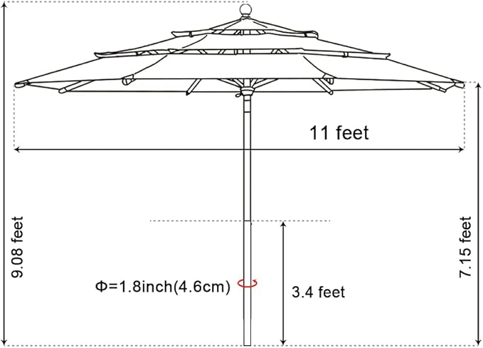 EliteShade USA 10-Year-Non-Fading 11Ft 3 Tiers Patio Market Umbrella Outdoor Cylinder Auto Push-up Table Umbrella with Ventilation, Antique Beige