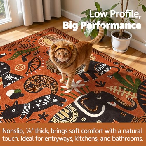 5x7 Cute Area Rug Kids Washable Fun Rug Terracotta Boho Jungle Mat (35 Sq Ft)