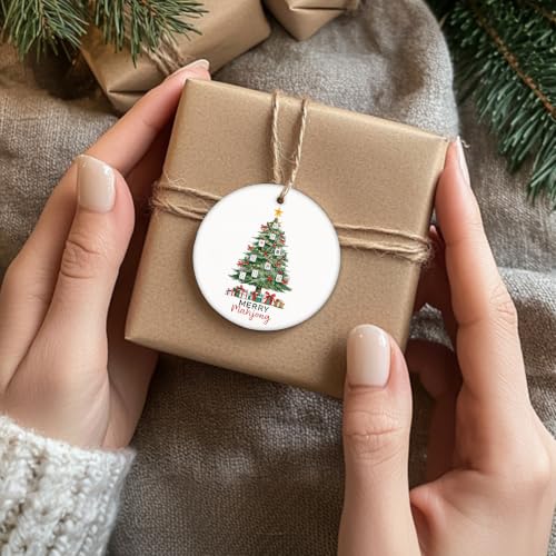 Red and Green Christmas Mahjong Tree Ceramic Ornament Gifts
