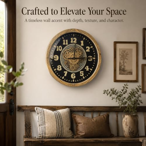 20" Real Moving Gears Wall Clock for Farmhouse Living Room Decor