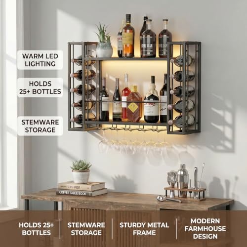 47.2" Wine Rack Wall Mounted with LED Lights