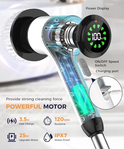 Cordless Electric Spin Scrubber with 7 Brush Heads
