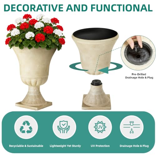 22" Tall Urn Planters Set of 2 Large Flower Pots (2 Count)