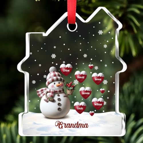 Custom Name Glass Ornament Happy Christmas Snowman House